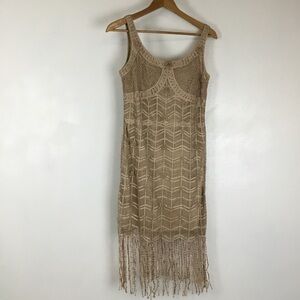 SUE WONG Crochet Lace Beaded Fringe Art Deco Gatsby Party Dress Size 12